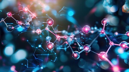 Poster - Molecular Structure with Glowing Spheres and Interconnected Lines