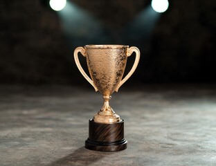 golden trophy award on dark background