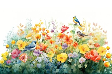 Poster - Flower bird painting outdoors.