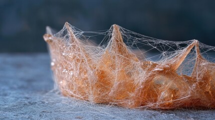Intricate spider web on orange crystal