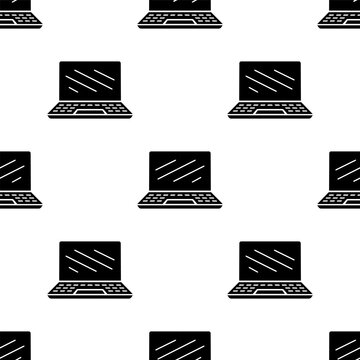 Cartoon silhouette computer laptop seamless pattern.