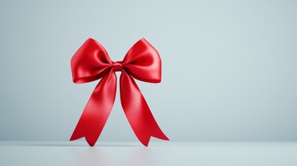 Wall Mural - Red Satin Ribbon Bow on Grey Background  Gift Wrap  Present  Decoration  Celebration