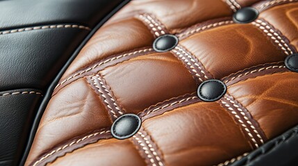 Sticker - Close-up of Brown Leather Upholstery with Stitching and Buttons