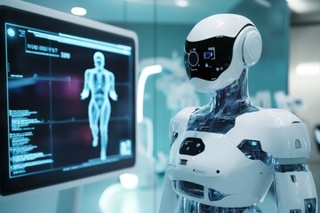 Poster - Futuristic Robot with Transparent Design and Display Screen