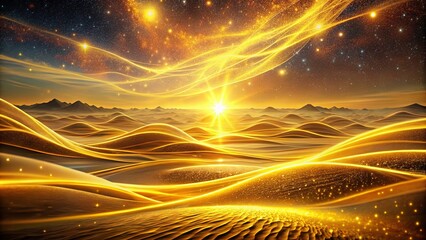 Poster - Golden Abstract Neon Lines and Glowing Sky Dust - Captivating Landscape with Bright Flash of Light for Stunning Visuals