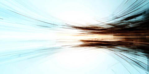 Poster - Abstract digital art with dynamic lines and blend of blue and orange hues, creating sense of motion and energy. composition suggests speed and futuristic design elements