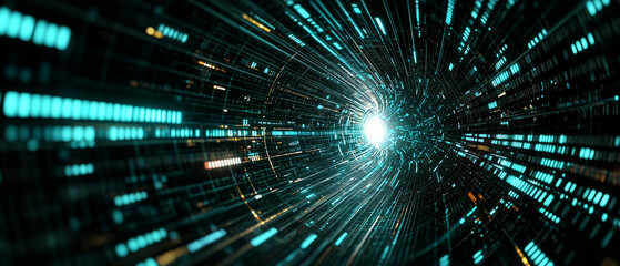 Poster - dynamic 3D grid with glowing lines and bright central point represents website architecture, evoking sense of digital connectivity and futuristic design