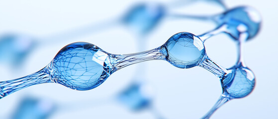 Aufkleber - close up view of interconnected blue molecular structures, resembling network of transparent spheres with intricate wireframe patterns, symbolizing scientific innovation