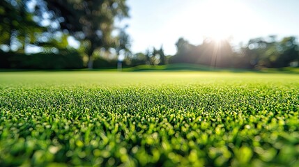 Canvas Print - Close-up of Lush Green Grass with a Sunny and Blurred Background