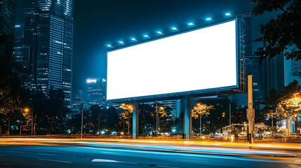 Wall Mural - A blank billboard at Orchard Road in Singapore with sleek and modern glass buildings luxury retail stores and vibrant city lights reflecting the areas upscale vibe Large space for text in center