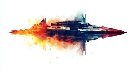 Wall Mural - futuristic spaceship with watercolor effects