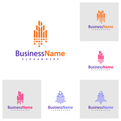 Set of Modern Tech City logo design vector illustration, Creative Tech Modern Building logo concepts