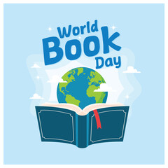 Open book and planet earth. Books are windows to the world. World Book Day concept. Flat vector illustration.