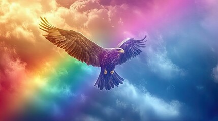 Wall Mural - Majestic Eagle Soaring Through a Rainbow Sky