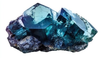 Stunning blue fluorite crystal specimen on white background