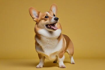 Corgi dog on a yellow background