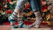 © Nemanja - Festive Socks on Adults? Feet with Christmas Tree Background Indoors