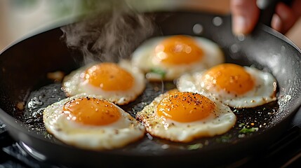 A person cooking sunny-side-up eggs in a pan