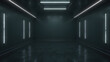 © Kanomaoi - A stark, minimalist room illuminated by cold, neon lights casts long shadows on a reflective concrete floor