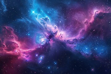 abstract galaxy background with stars and nebula in blue and purple pastel colors.