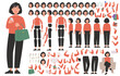 © tynyuk - Asian woman character constructor. Cute business girl. Set of hands legs body and head positions for creating animation