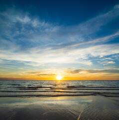 Landscape sunset look view horizon panorama summer sea beach nobody wind soft wave cool holiday calm sky cloud evening day time  calm nature tropical beautiful ocean water travel island Thailand