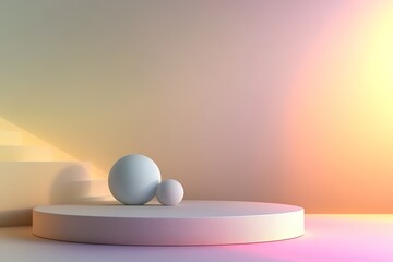 Poster - Minimalist spheres on podium with pastel gradient