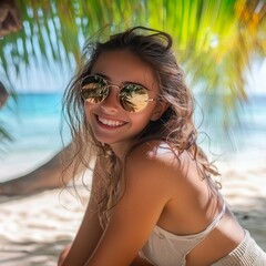 Summer vibes for teen on tropical beach.