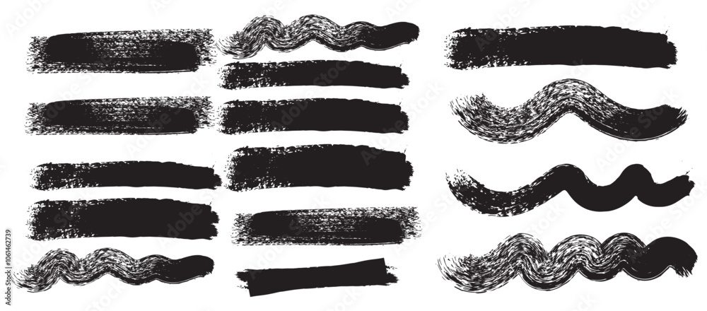 Collection of vector paint bold brush strokes, hand drawn thick grunge ...
