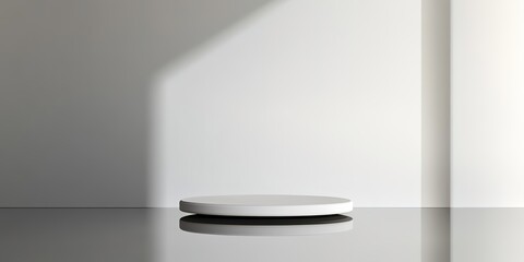 Poster - Minimalistic white pedestal with shadow in bright room