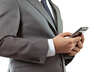 Poster - businessman holding mobile phone isolated PNG