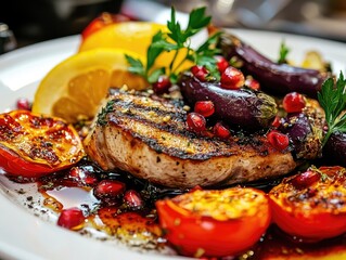 Poster - White Plate with Meat and Vegetables