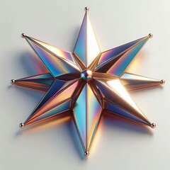 A Metallic glowing iridescent star on a white background