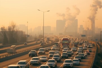 Wall Mural - Cars pollution architecture cityscape outdoors.