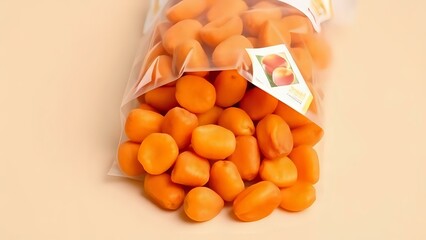 Wall Mural - Dried Apricots Bag on Beige Background