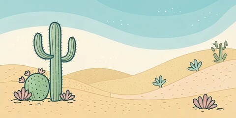 minimalist cute cartoon desert cactus background