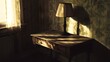 © Farn - 41. An old-fashioned desk with a lamp casting soft shadows, photographed with warm tones and subtle grain