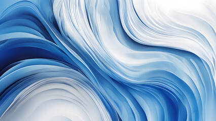 A blue and white abstract painting with a wave pattern