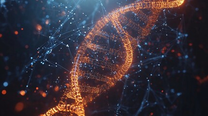 Poster - 3D-rendered DNA strand surrounded by chemical formulas and molecular structures, symbolizing innovation in biotech with empty space for text