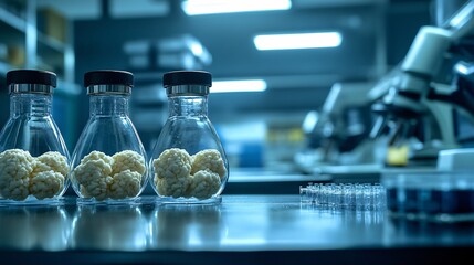 Aufkleber - Conceptual image of biomaterials research with 3D printed biological tissues on a workbench in a futuristic lab with empty space for text