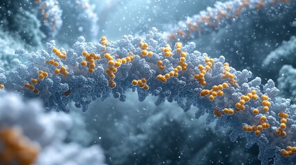 Poster - Advanced imaging system displaying molecular breakdowns, showing layers of biological analysis in a lab setting with empty space for text