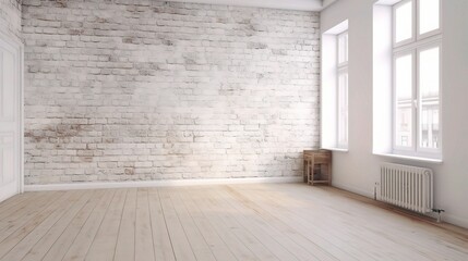 Poster - Bright Vintage Room with White Brick Wall