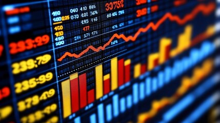 Aufkleber - Graphical bar and line charts on a digital dashboard representing profit and loss in a stock market scenario with empty space for text