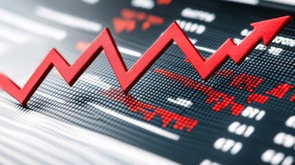 Fototapete - Abstract representation of stock price increase and decrease arrows in a digital financial landscape, showing bullish and bearish trends with empty space for text