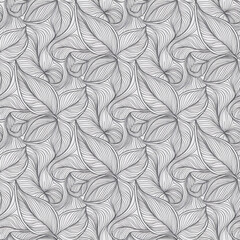 Poster - seamless abstract grey floral background with leaves