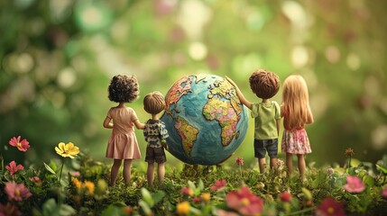 Earth day concept, children holding planet earth in their hands	