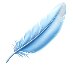 a realistic bluebird feather, intricate barbs, soft blue hues, photorealistic, isolated on white background