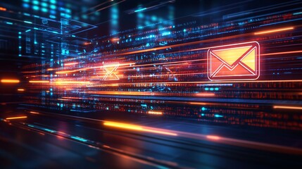 Aufkleber - Digital illustration of email marketing workflow with funnel visuals, segmentation, and performance tracking, representing the power of targeted campaigns with empty space for text