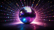 © Nadeesha - A dazzling disco ball adorned with sparkling colorful lights on dark background