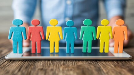 Poster - Tablet displaying customer segmentation data with demographic, psychographic, and geographic variables for personalized marketing efforts with empty space for text